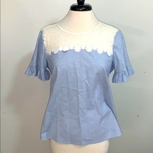 NWOT Karl Lagerfeld Paris Chambray ruffle lace top